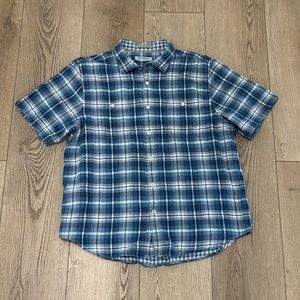 Tommy Bahama blue and white plaid shirt. 100% cotton Men XL Excellent condition.